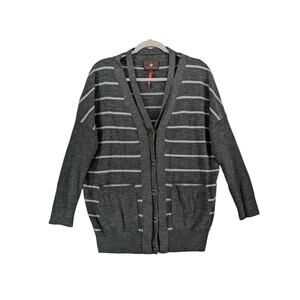 Heartloom‎ Button Cardigan M Gray White Striped Boyfriend Ribbed Cutout Everyday